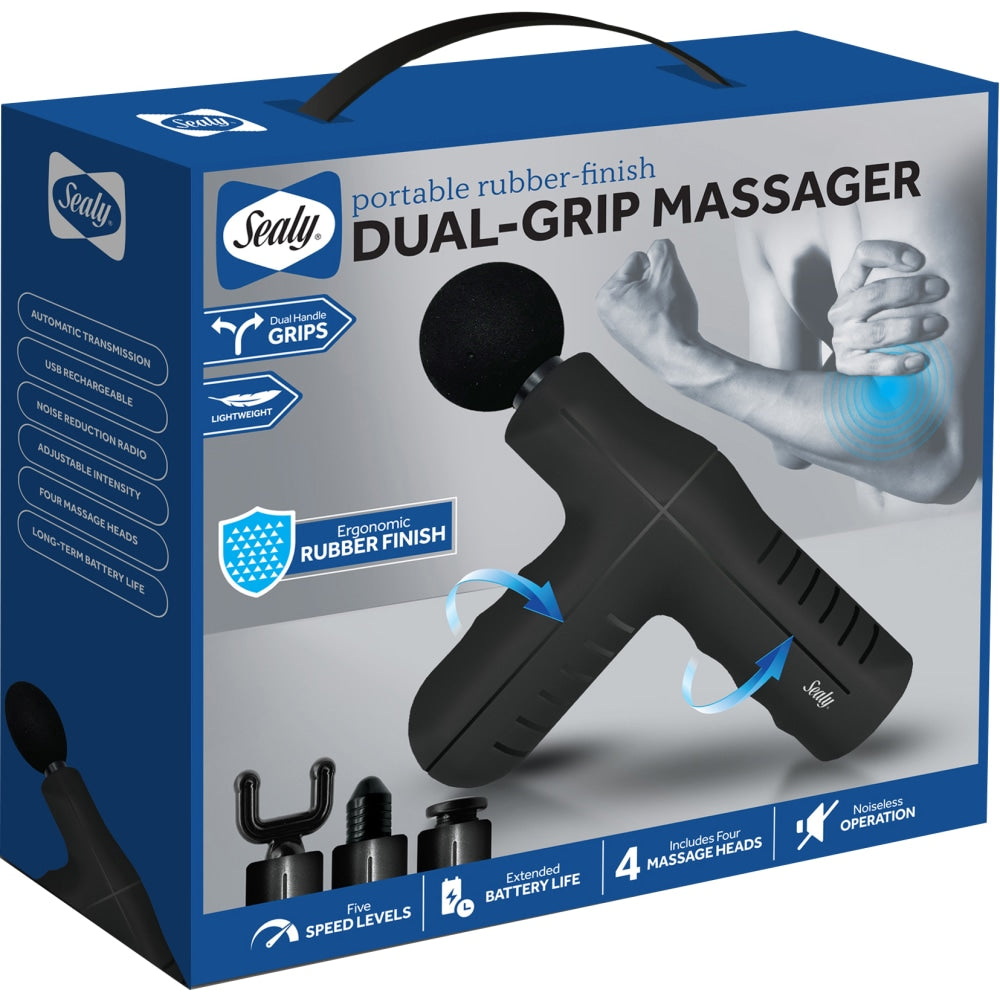 Sealy SL-HW-MA-101-BK Dual-Grip Massage Gun, 7inH x 8inW x 2inD, Black