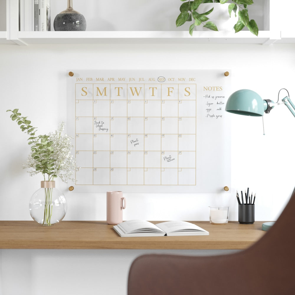 Martha Stewart Grayson Monthly Acrylic Wall Calendar, 18in x 24in, Clear/Gold, Undated