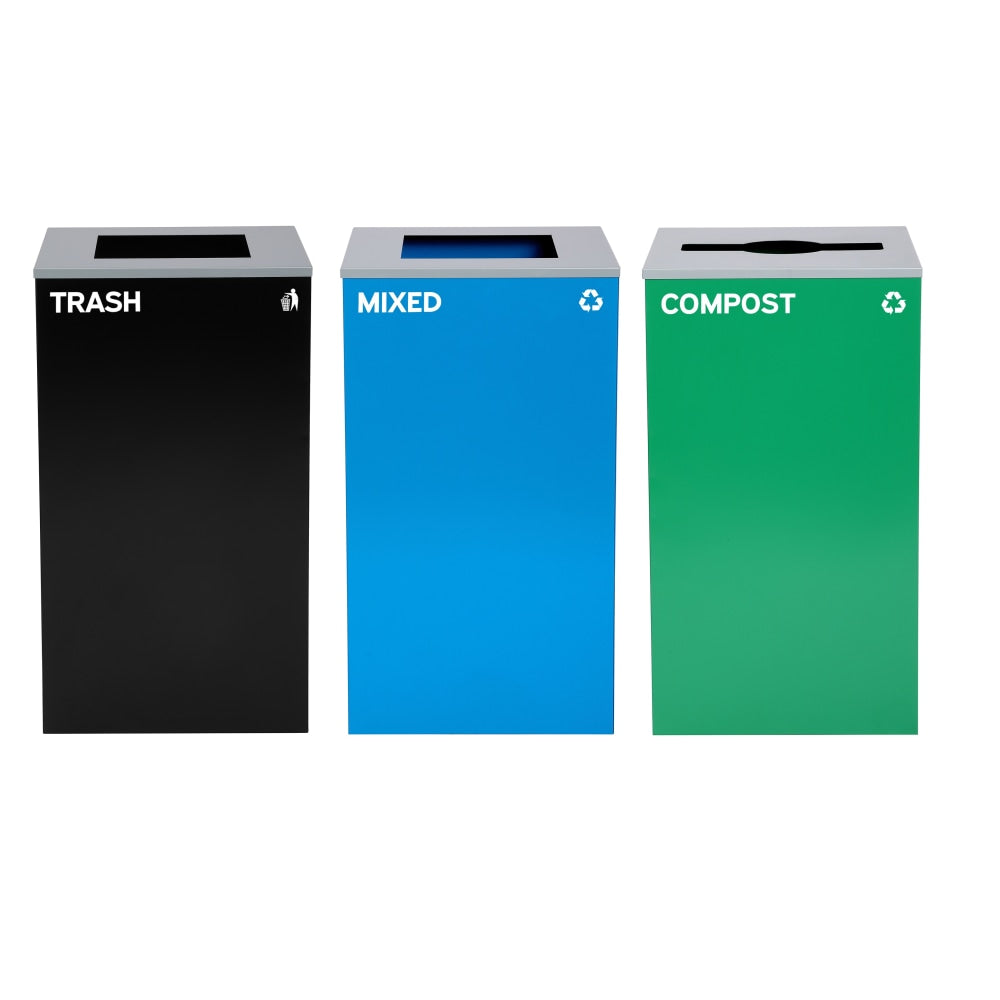 Alpine Industries Stainless-Steel Open Top Mixed Recycling, Compost And Trash Can Set, 29 Gallons Black/Blue/Green - ALP4450-BLK-KIT24