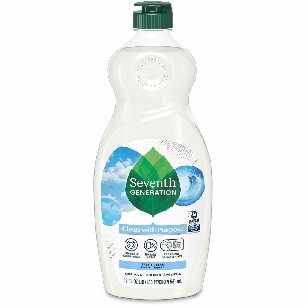 Seventh Generation Free/Clear Natural Dish Liquid - Concentrate - 19 oz (1.19 lb) - Non-toxic, Petroleum Free, Hypoallergenic, Bi - 44986
