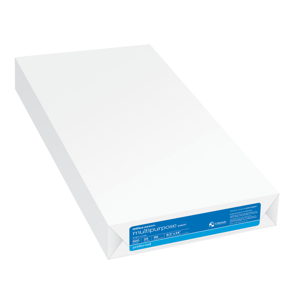 Office Depot Multi-Use Printer & Copy Paper, 1 Ream, White, Legal (8.5in x 14in), 500 Sheets Per Ream, 20 Lb, 96 Brightness, 954001ODREAM