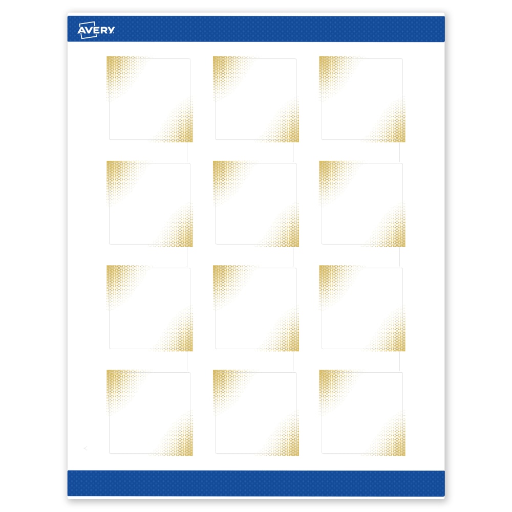 Avery Printable Labels With Sure Feed Technology, S00-EWA, Square, 2in x 2in, Matte White With Preprinted Gold-Blush Pattern, Pack Of 120