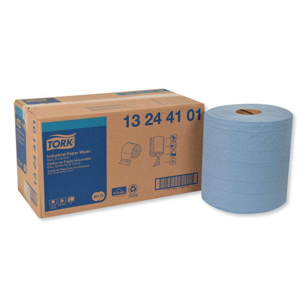 Tork Industrial Paper Wiper, 4-Ply, 11 x 15.75, Unscented, Blue, 375 Wipes/Roll, 2 Rolls/Carton