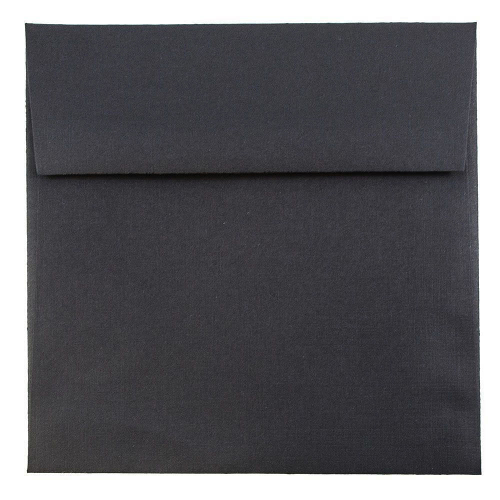 JAM Paper Square Linen Envelopes, 5 1/2in x 5 1/2in, Gummed Seal, 30% Recycled, Black, Pack Of 25