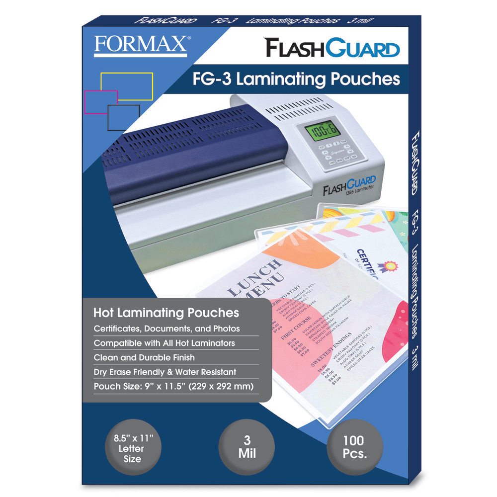 Formax FlashGuard Thermal Laminating Pouches, FG-3, 9in x 11-1/2in, 3 Mil, Pack Of 100 Pouches