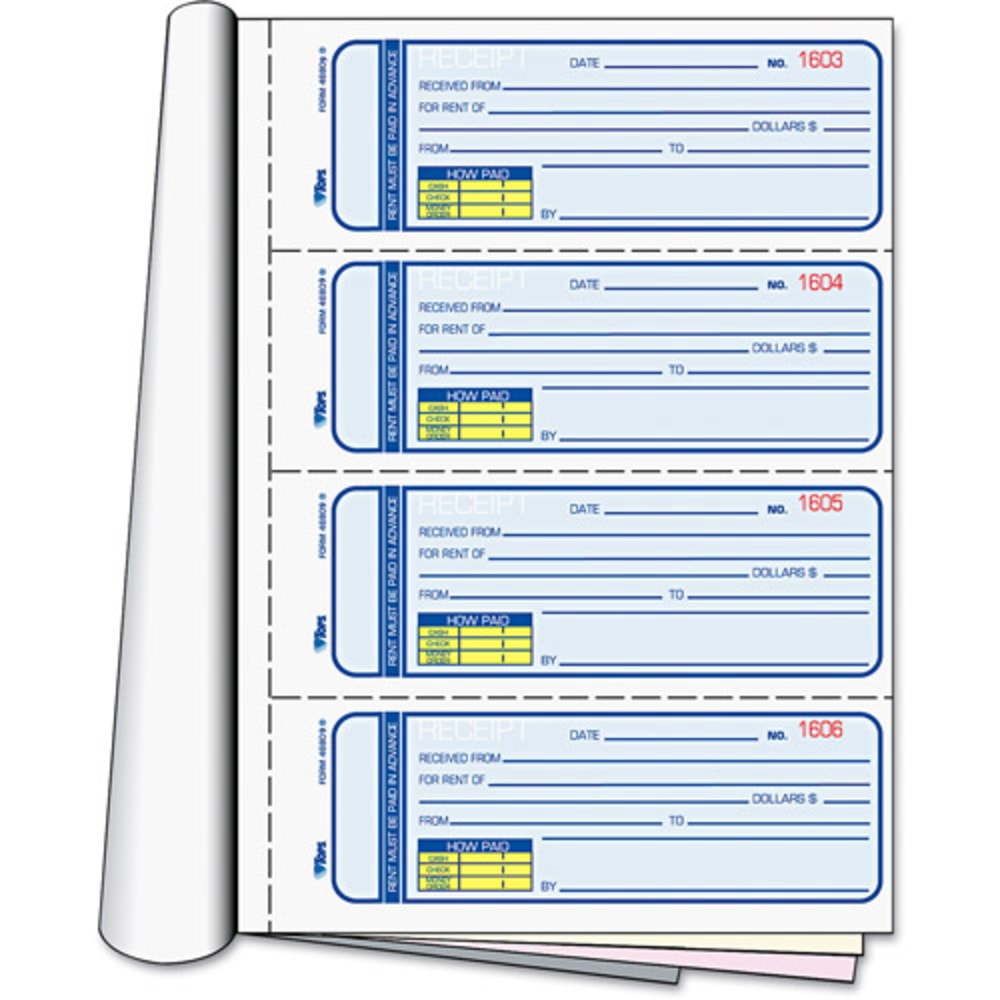 Adams Manifold Money Receipt Book, 2 Parts, 2-3/4in x 7-1/4in