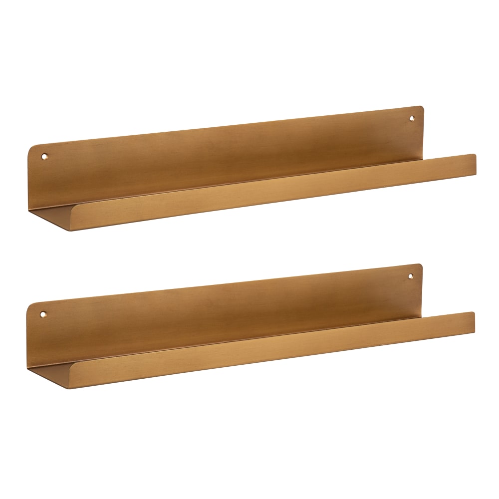 Kate and Laurel Mezzo Modern Metal Ledge Wall Shelves, 3inH x 23-3/4inW x 4-1/4inD, Gold, Set Of 2 Shelves