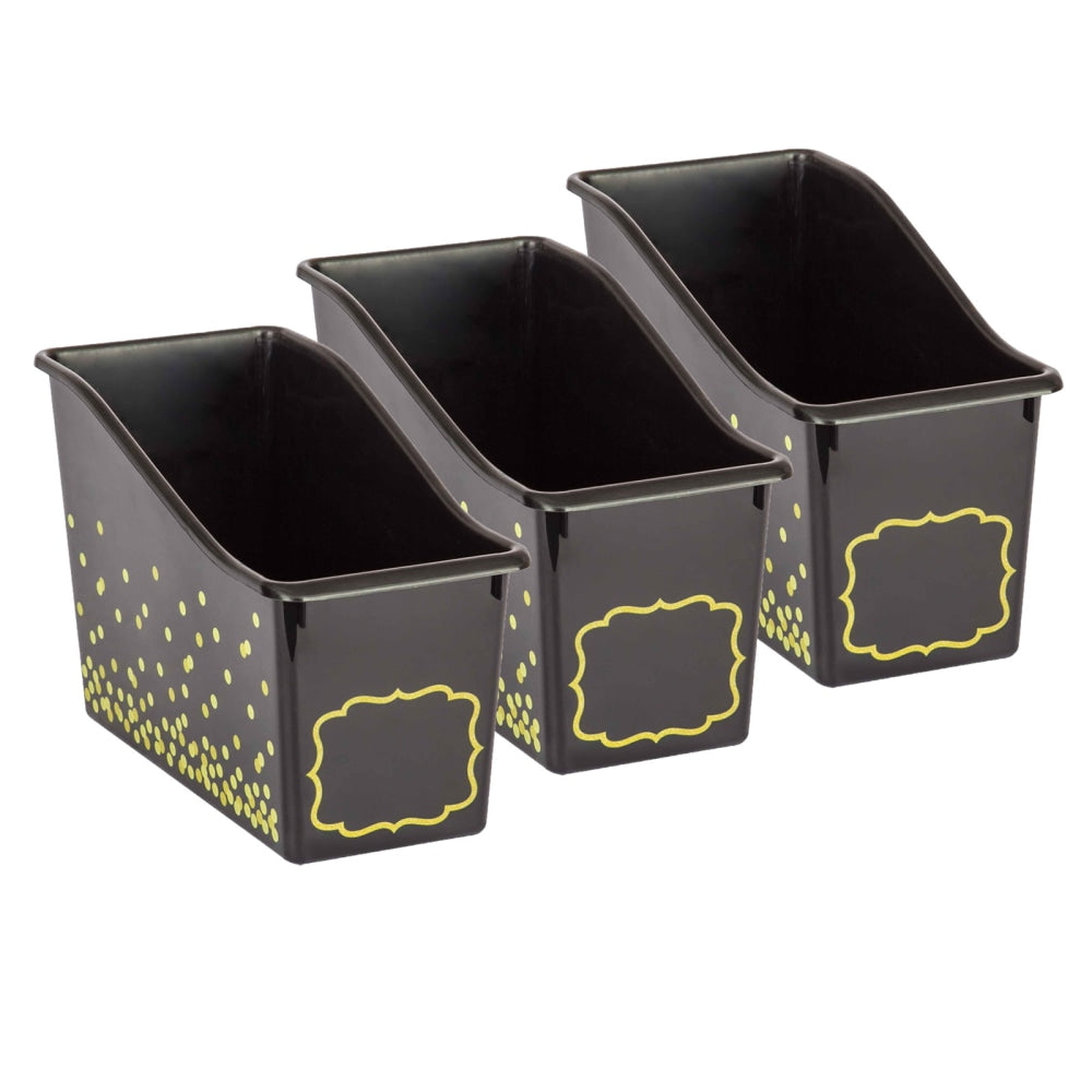 Teacher Created Resources Plastic Book Bins, 7-1/2inH x 11-3/8inW x 5-1/2inD, Black Confetti, Pack Of 3 Bins