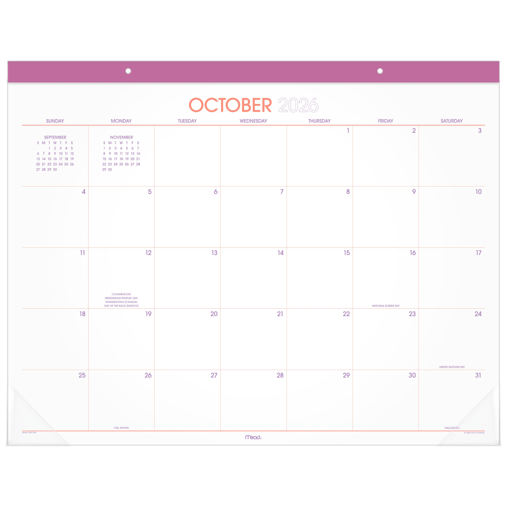Mead Color Pop 2027 Monthly Desk Pad Calendar, Purple, Standard, 17in x 21 3/4in