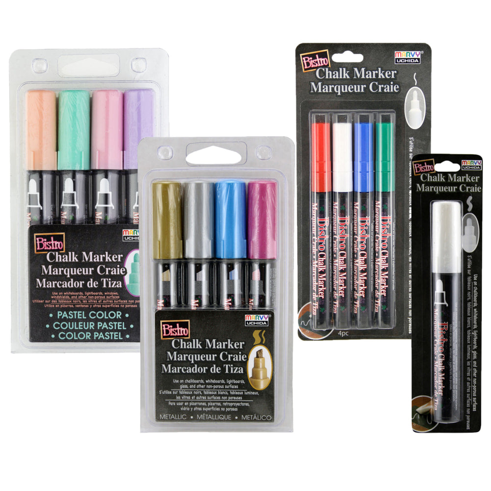 Marvy Uchida Bistro Chalk Markers, Chisel, Fine & Broad Tips, Assorted Colors, Pack Of 13 Pens