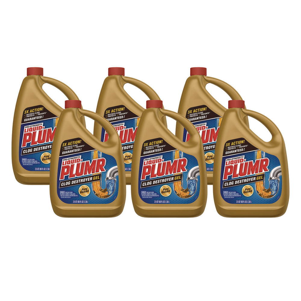 Clorox Liquid Plumr Pro-Strength Full Clog Destroyer Plus PipeGuard, Gel, 80 oz, 6/Carton