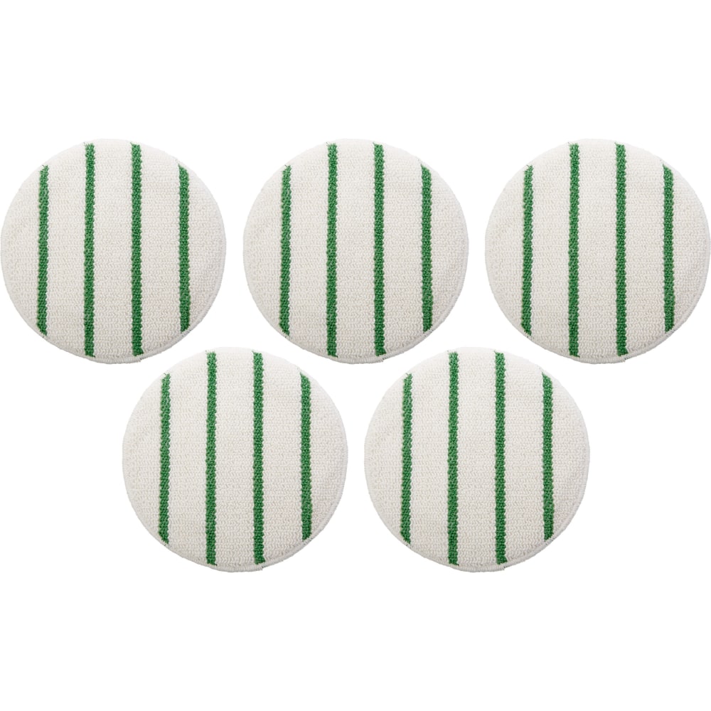 Rubbermaid Commercial Green Stripe Carpet Bonnet - 19in Diameter - 300 rpm Maximum Speed Supported - Scrub Strip - White, Green - 5 / Carton