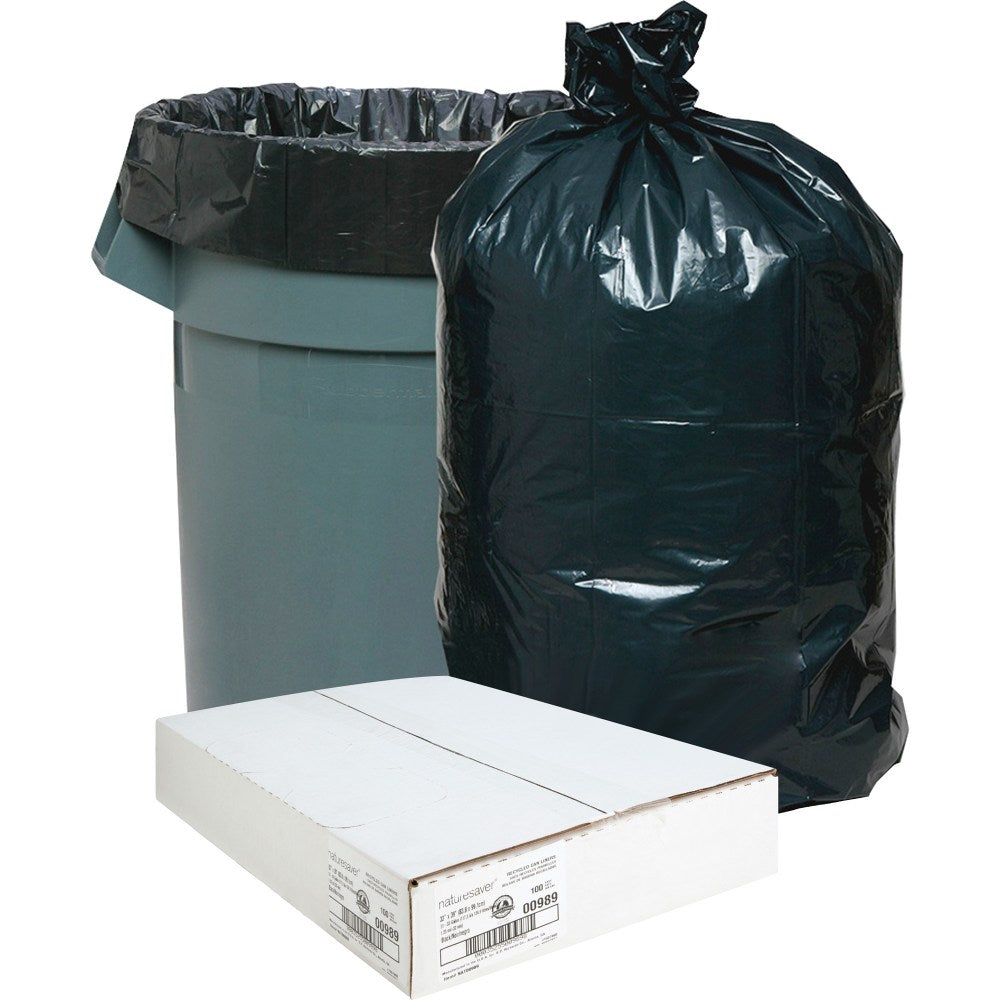 Nature Saver 1.25 mil Can Liners, 31  33 Gallons, 33in x 39in, 75% Recycled, Black, Box Of 100