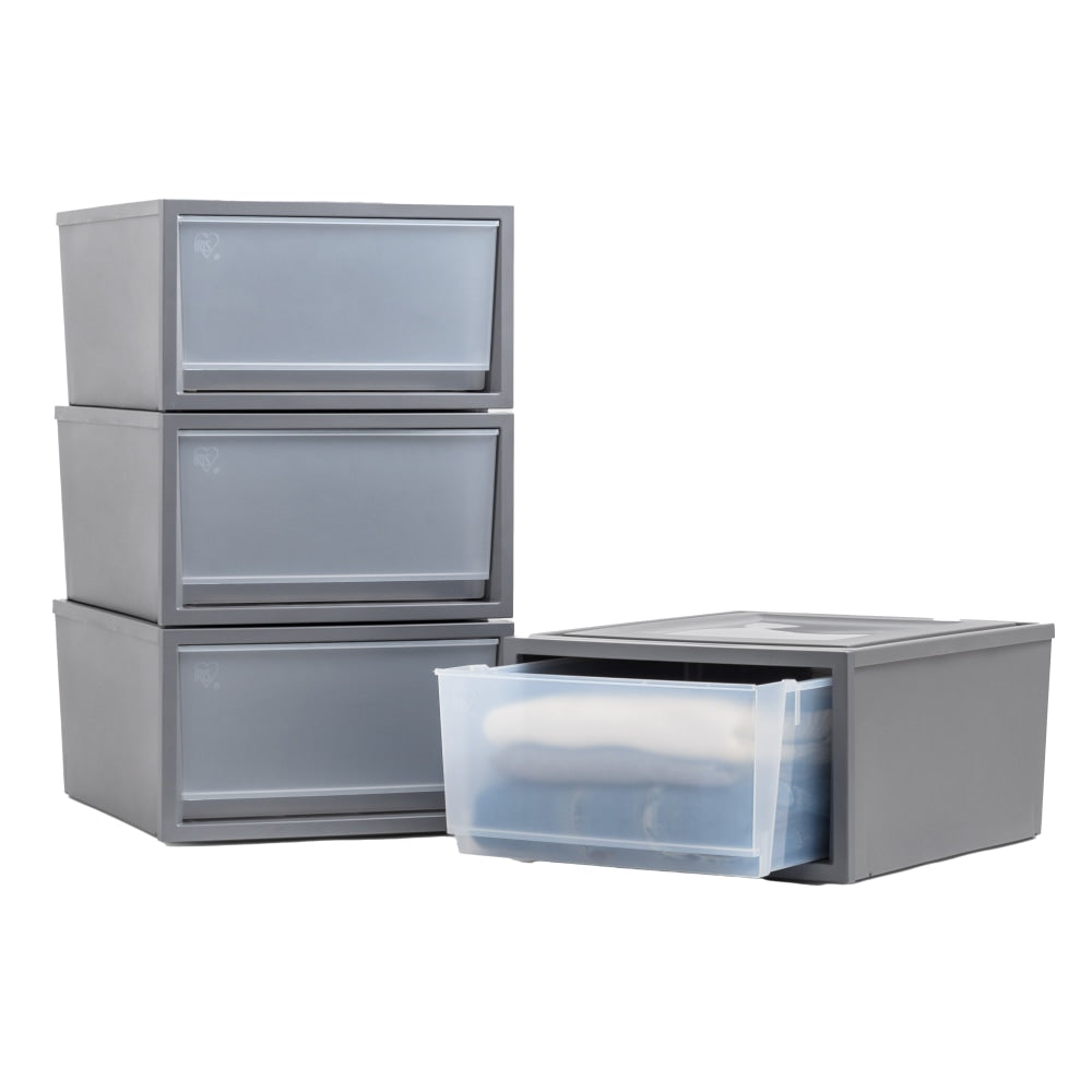 Iris Stackable Storage Bin With Drawer, 10-1/4in x 16-1/8in, Gray