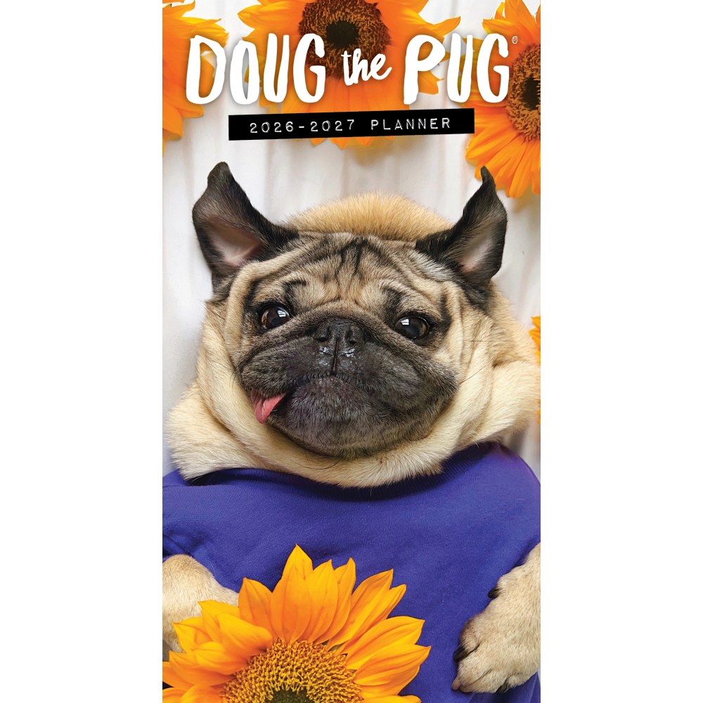 2026-2027 Willow Creek Press 2-Year Monthly Checkbook/Calendar, 3-1/2in x 6-1/2in, Doug the Pug, January 2026 To December 2027, 56547