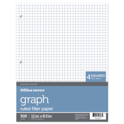 Office Depot Brand Notebook Filler Paper, 8-1/2in x 11in, Quadrille Ruled, White, Pack Of 500 Sheets