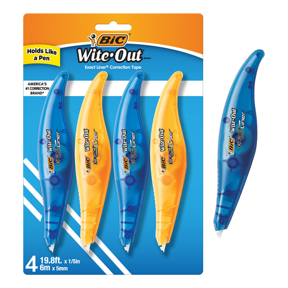 BIC Wite-Out Brand Exact Liner Correction Tape, 19.6 Feet, White, Fast, Clean and Easy to Use Tear-Resistant Tape,  4-Count