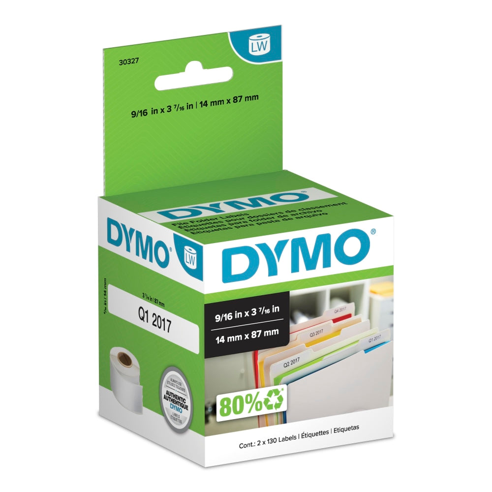 DYMO LabelWriter 30327 File Folder Labels, 3 7/16in x 9/16in, Pack Of 2