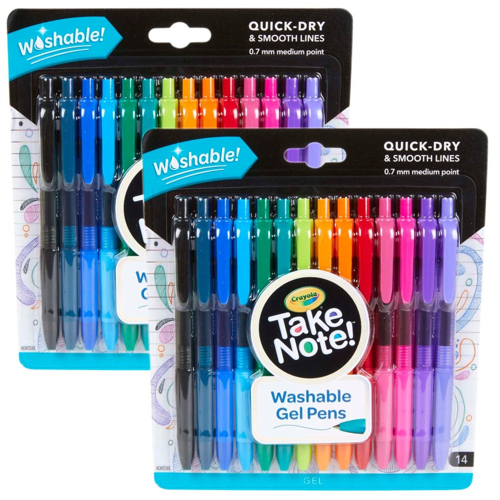 Crayola Take Note! Washable Gel Pens, 14 Per Pack, Set Of 2 Packs