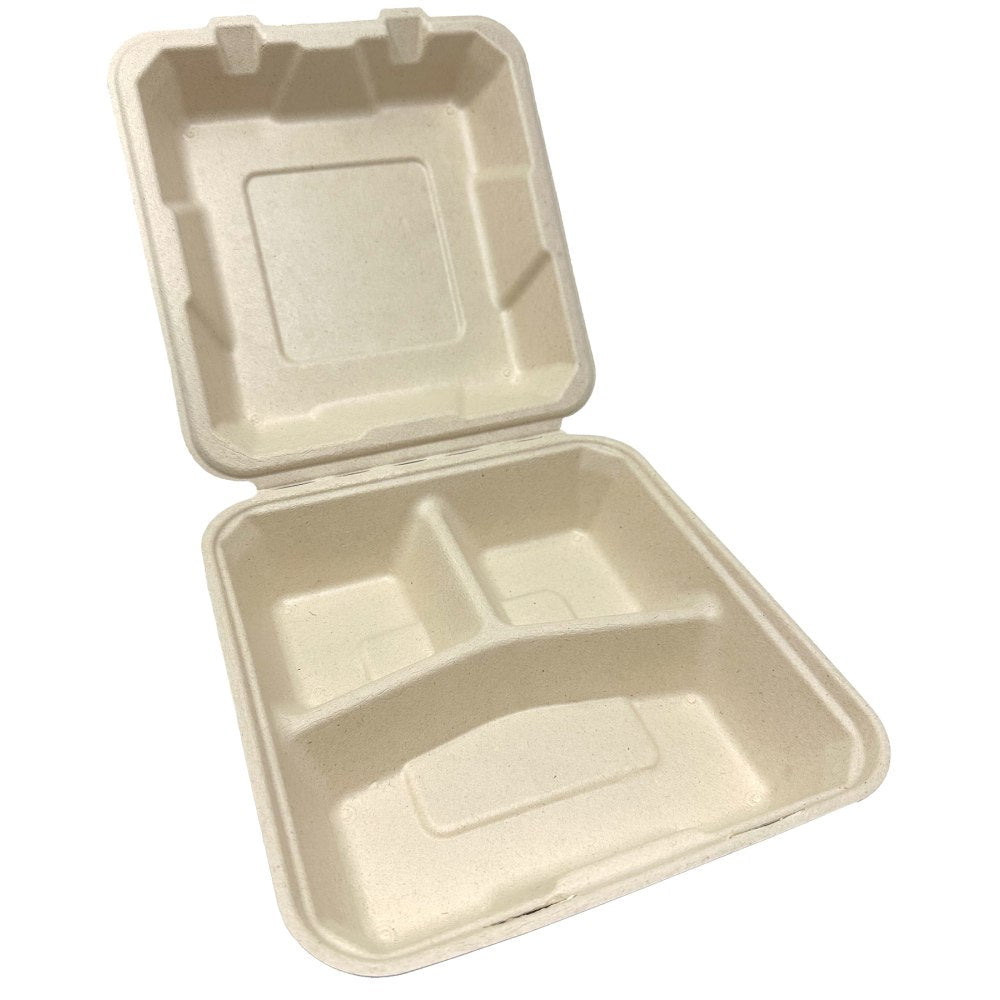 Purely Bamboo 3-Compartment To-Go Trays, 8in x 8in x 3in, Beige, Pack Of 200 Trays