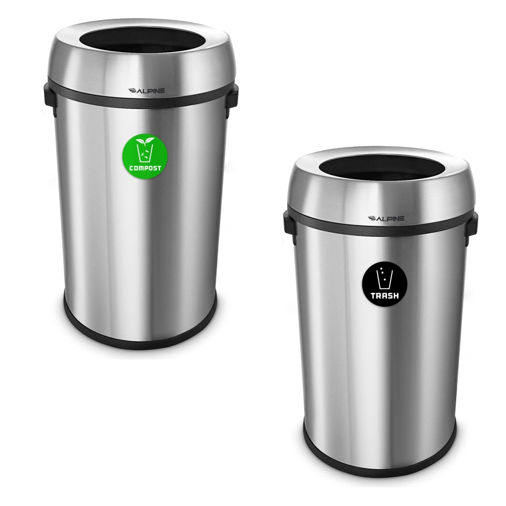 Alpine Industries Stainless Steel Open Top Compost And Trash Station, 17 Gallons, Silver