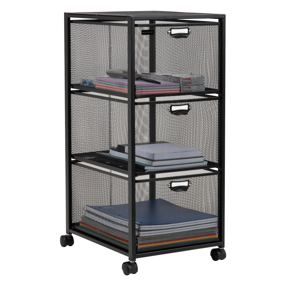 Mind Reader Multipurpose Cart with Drawers, Metal Mesh, Black, 25inH x 14inW x 11inL
