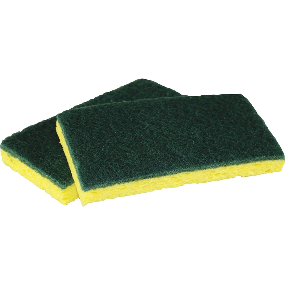 Impact Cellulose Scrubber Sponge, 0.9inH x 3.2inW x 6.3inL, 5 / Pack, Cellulose, Yellow, Green