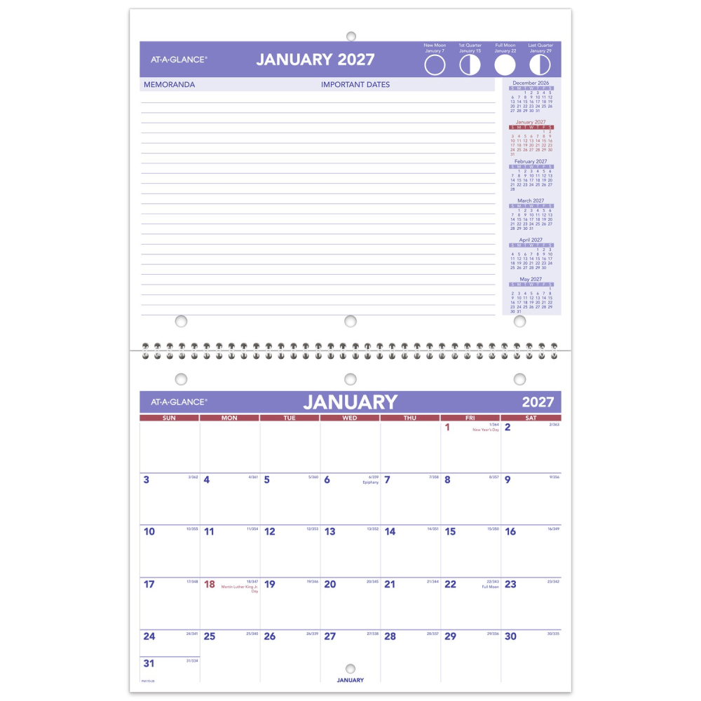 AT-A-GLANCE 2027 Monthly Desk Wall Calendar, Small, 11in x 8 1/2in