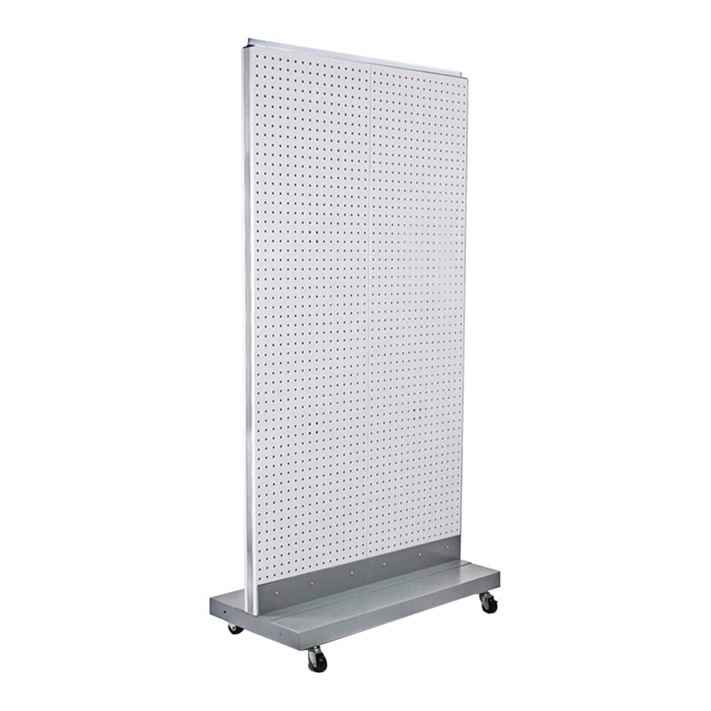 Azar Displays 2-Sided Double Pegboard Floor Display With Wheels, 66in x 32in, White
