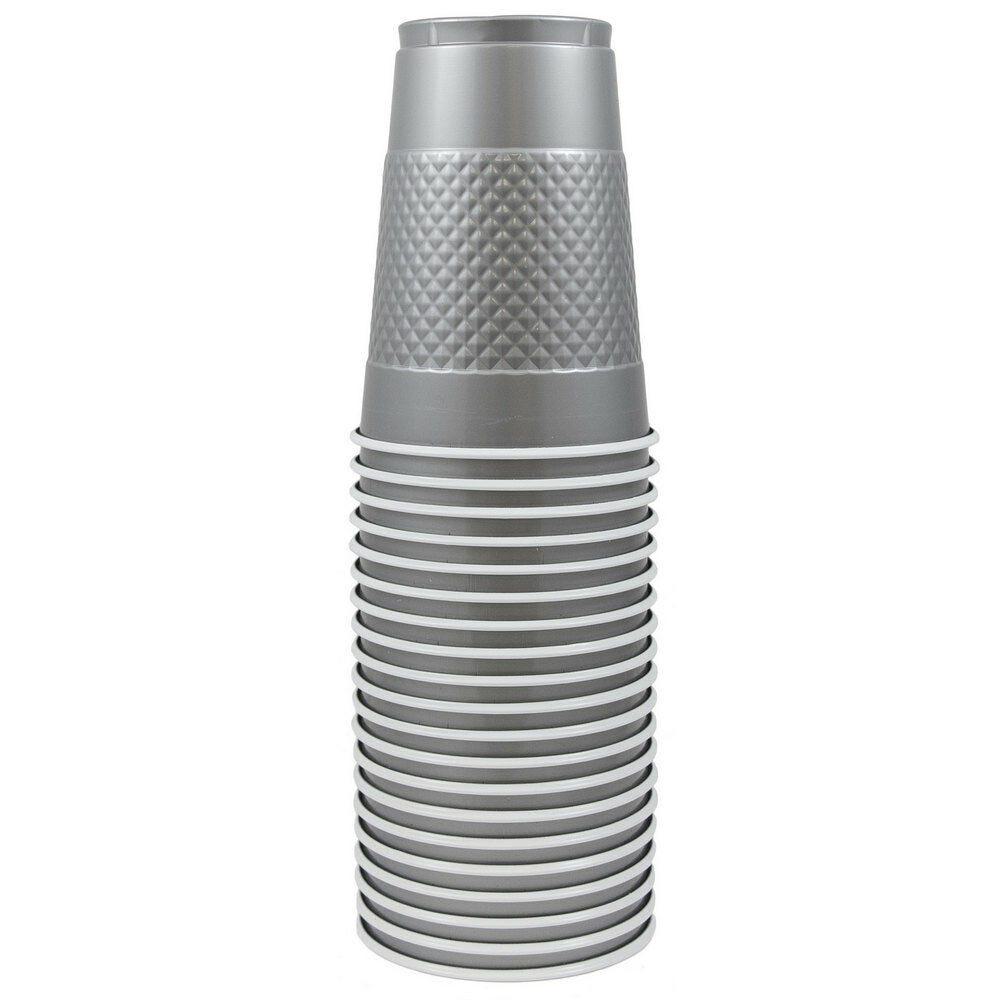 JAM PAPER Plastic Party Cups, 16 oz, Silver, 20 Glasses/Pack