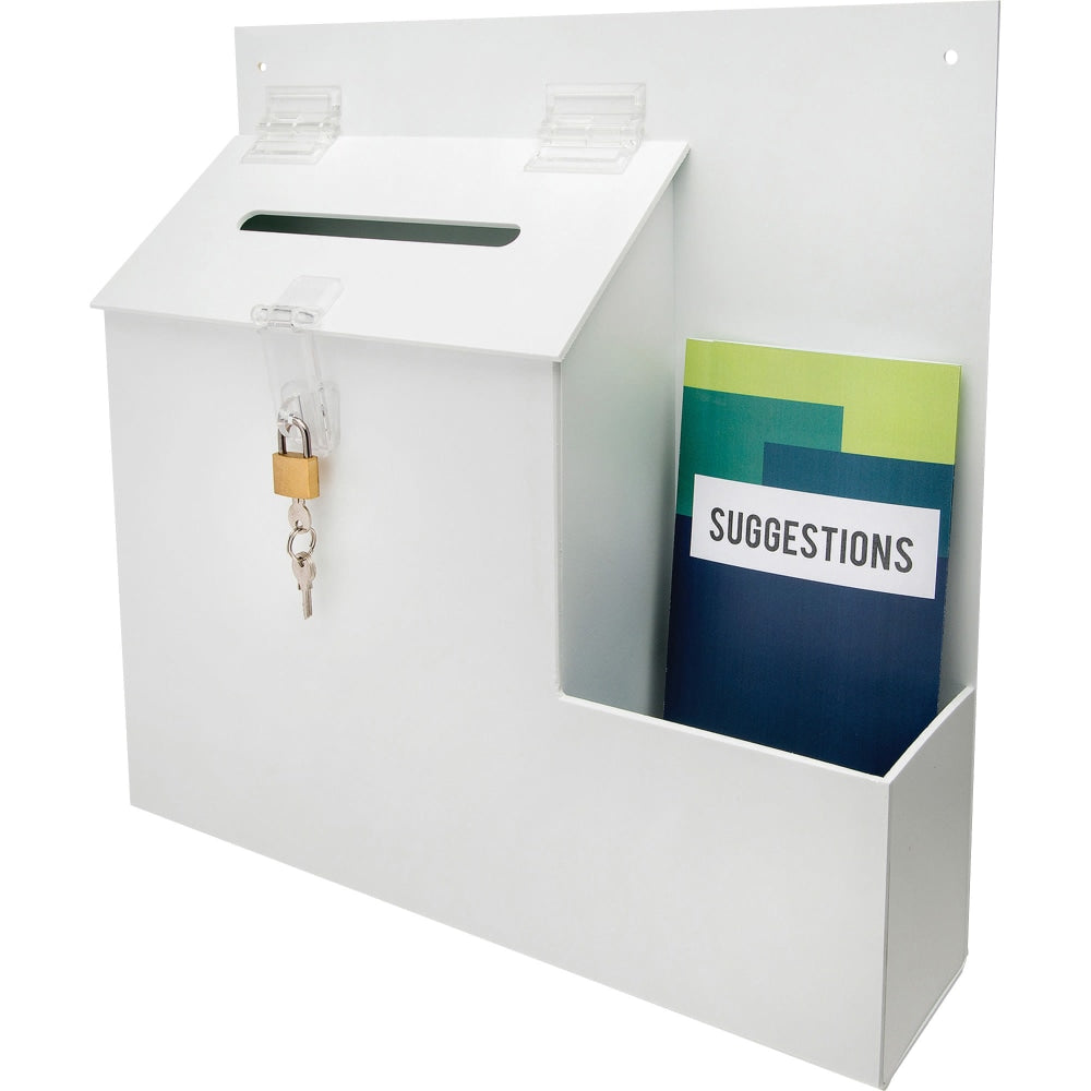 deflecto Suggestion Box Literature Holder with Locking Top, 13.75 x 3.63 x 13.94, Plastic, White