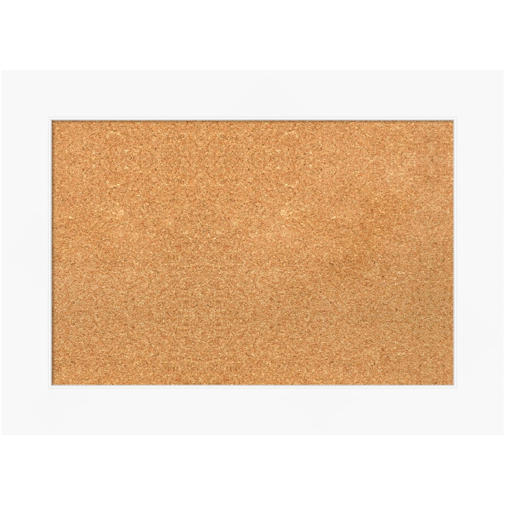 Amanti Art Rectangular Non-Magnetic Cork Bulletin Board, Natural, 29in x 21in, Cabinet White Plastic Frame