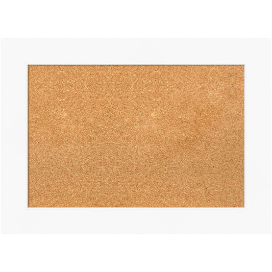 Amanti Art Rectangular Non-Magnetic Cork Bulletin Board, Natural, 29in x 21in, Cabinet White Plastic Frame