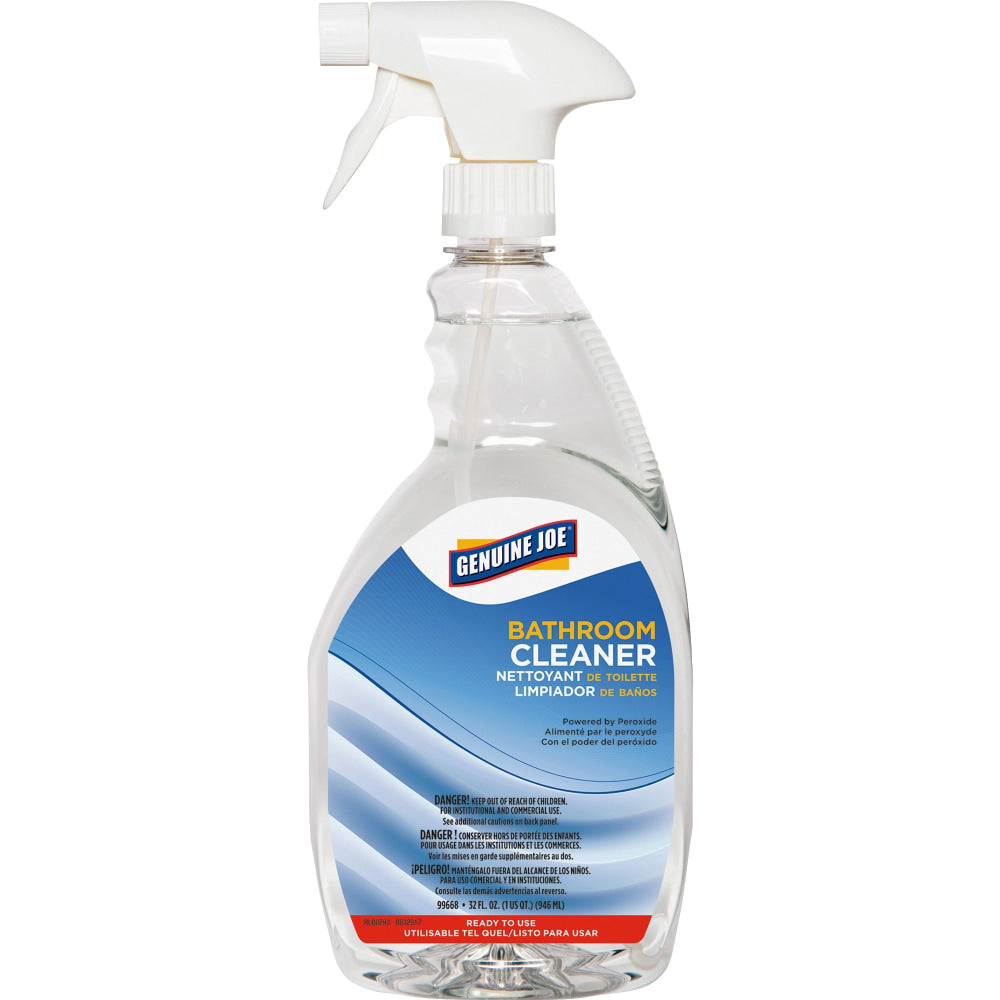 Genuine Joe Peroxide-Powered Bathroom Cleaner - Ready-To-Use - 32 fl oz (1 quart) - Recommended For: Soap Scum Remover - Clear - 1 Each
