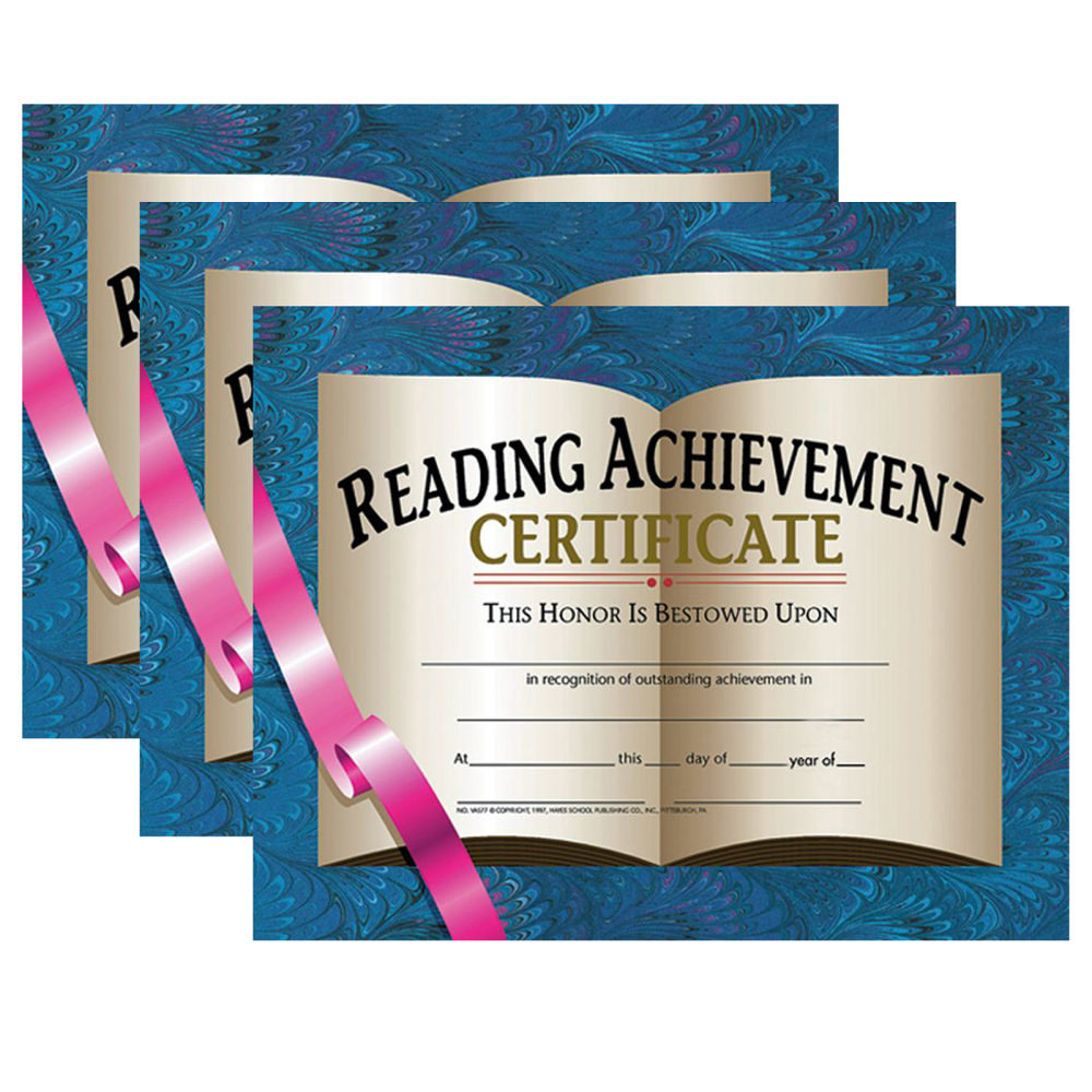 Hayes Certificates, 8-1/2in x 11in, Reading Achievement, 30 Certificates Per Pack, Set Of 3 Packs, HVA5773