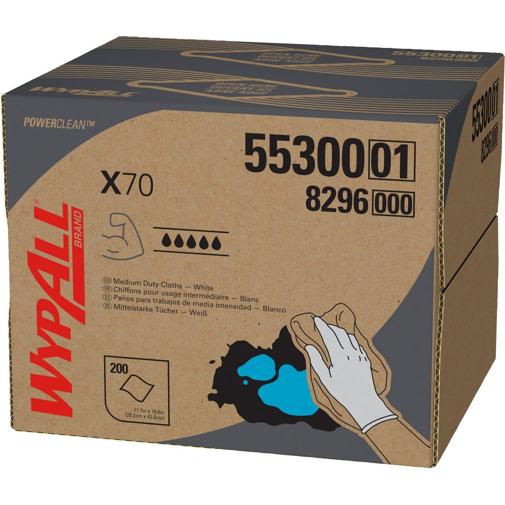 Wypall Power Clean X70 Medium Duty Cloths - 11.10in Width x 16.80in Length - White - Pulp Fiber, Polypropylene - 200/Carton