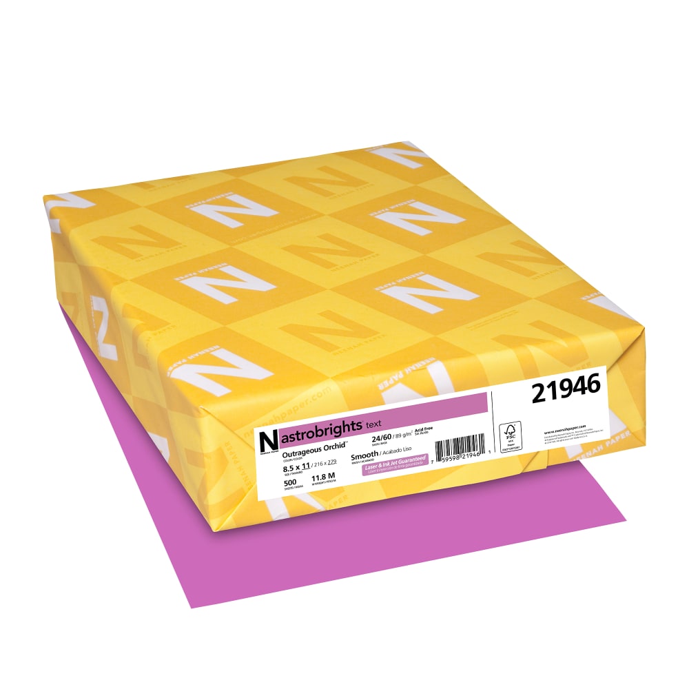 Astrobrights Color Multi-Use Printer & Copy Paper, 1 Ream, Outrageous Orchid, Letter (8.5in x 11in), 500 Sheets Per Ream, 24 Lb, 94 Brightness