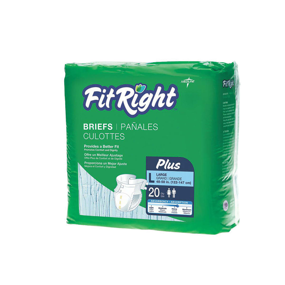 FitRight Plus Disposable Briefs, Large, 48 - 58in, Blue, Bag Of 20