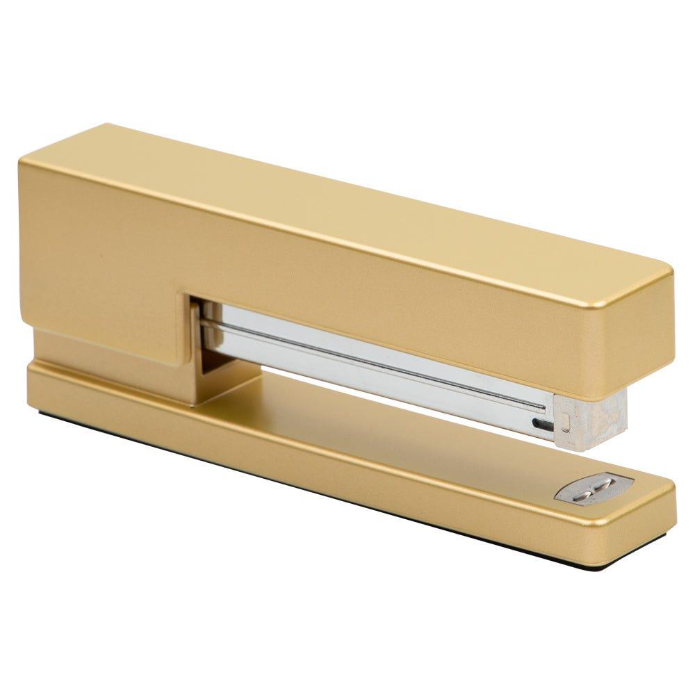 JAM Paper Plastic Stapler, 2-1/2inH x 1-1/8inW x 6inD, Gold