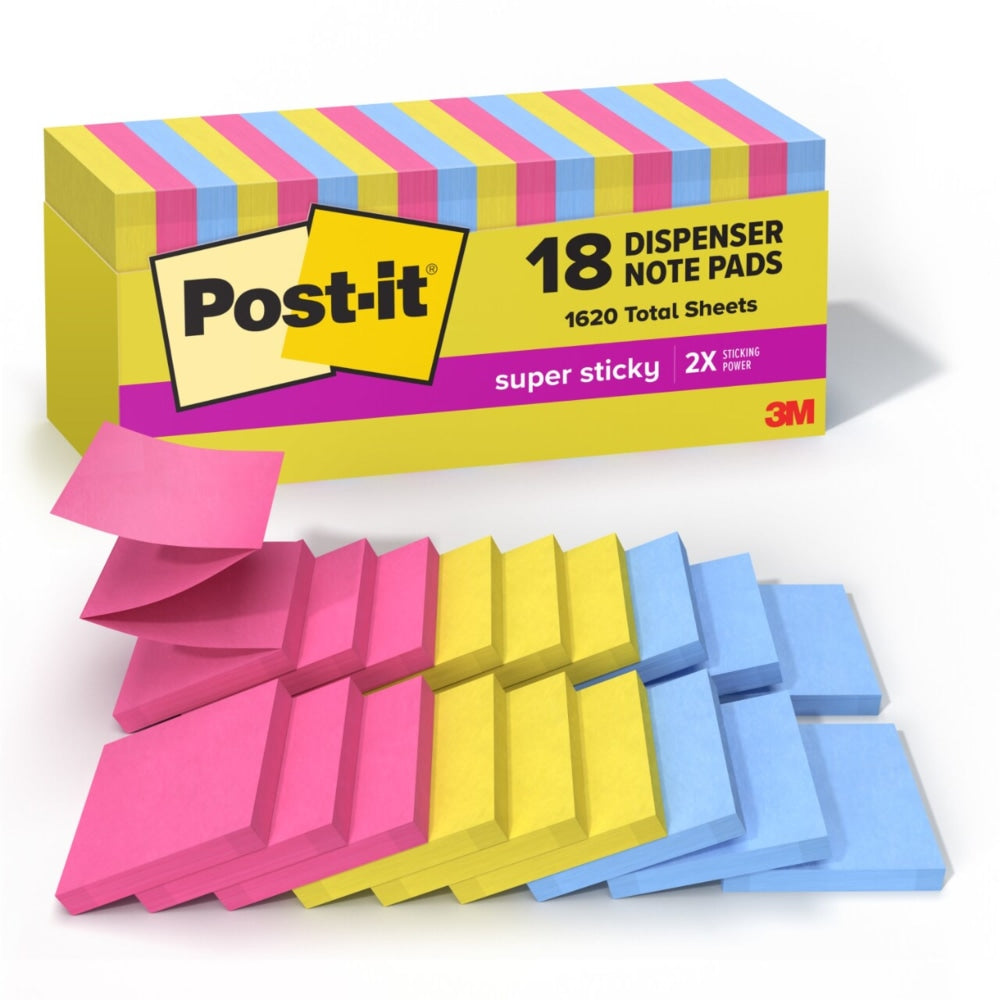 Post-it Super Sticky Pop Up Notes, 3 x 3 in, 18 Sticky Notes, 90 Sheets/Pad, 2X the Sticking Power, School Supplies and Office Products, Summer Joy