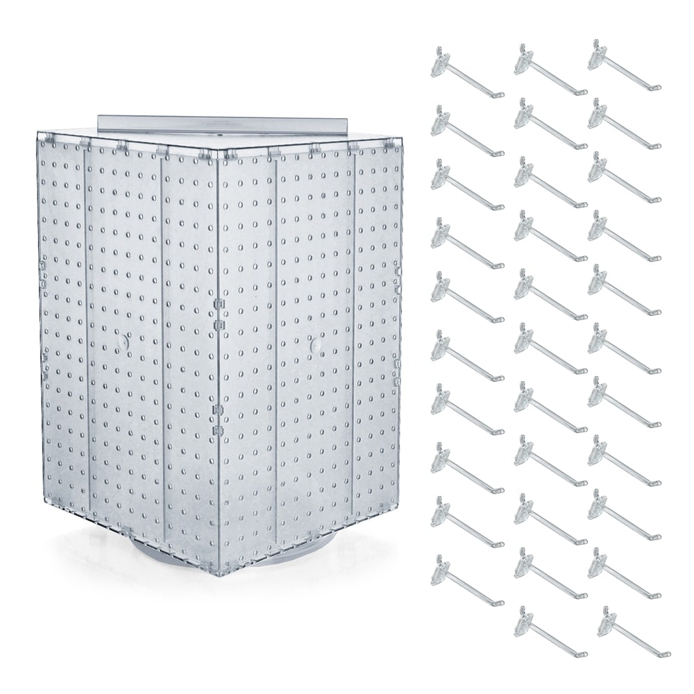 Azar Displays 4-Sided Revolving Pegboard Display With Hooks, 21inH x 14inW x 14inD, Clear