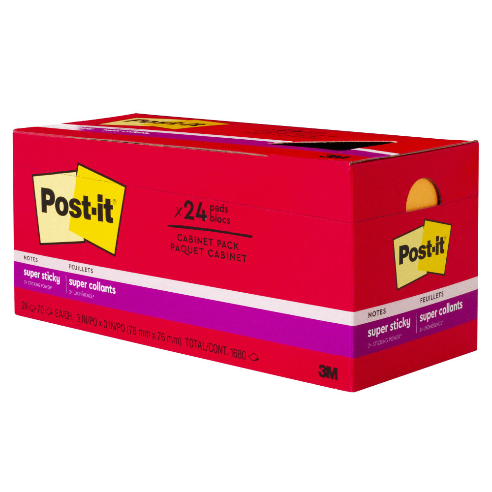 Post-it Super Sticky Notes, 3 x 3 in, 24 Bulk Sticky Note Pads, 70 Sheets/Pad, 2X the Sticking Power, School and Office Supplies, Playful Primaries