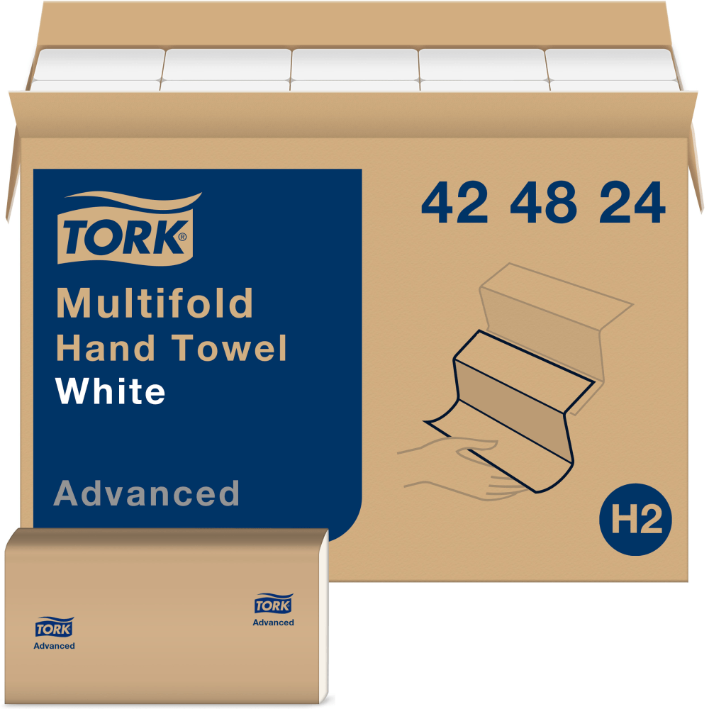 Tork Multifold H2 1-Ply Hand Towels, 9-1/2in x 9in, White, 250 Sheets Per Pack, Case Of 16 Packs