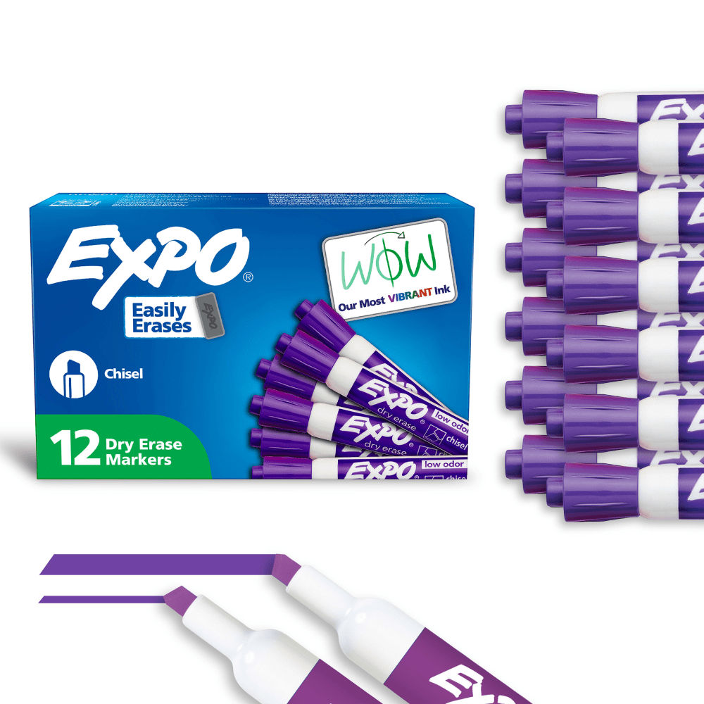 EXPO Low-Odor Dry-Erase Markers, Chisel Point, Purple, Pack Of 12