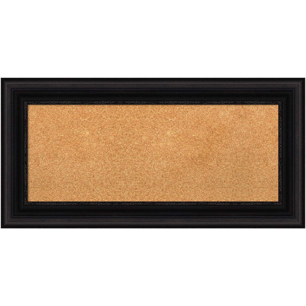 Amanti Art Non-Magnetic Cork Bulletin Board, 36in x 18in, Natural, Parlor Black Plastic Frame