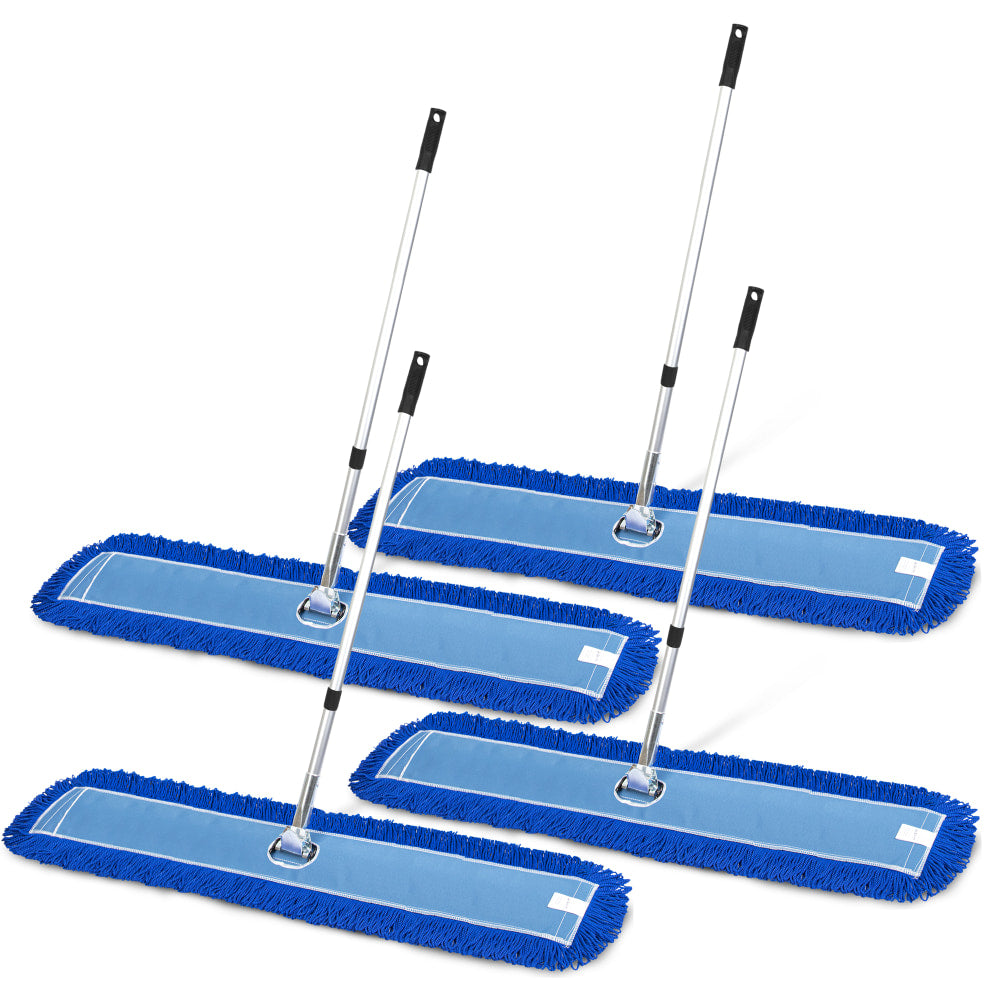 Gritt Commercial All-In-One Microfiber Dust Mop Sets With 72in Telescopic Handle, 60in, Blue/Silver, Pack Of 4 Sets