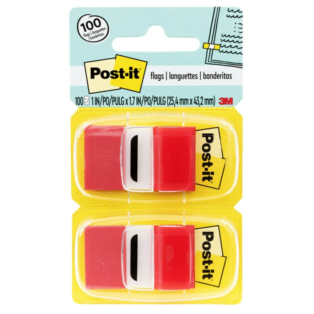 Post-it Flags, 1 x 1.7 in, 12 Dispensers, 50 Flags/Dispenser, Red, Back to School Supplies for Students, Flags for Textbooks and Notebooks