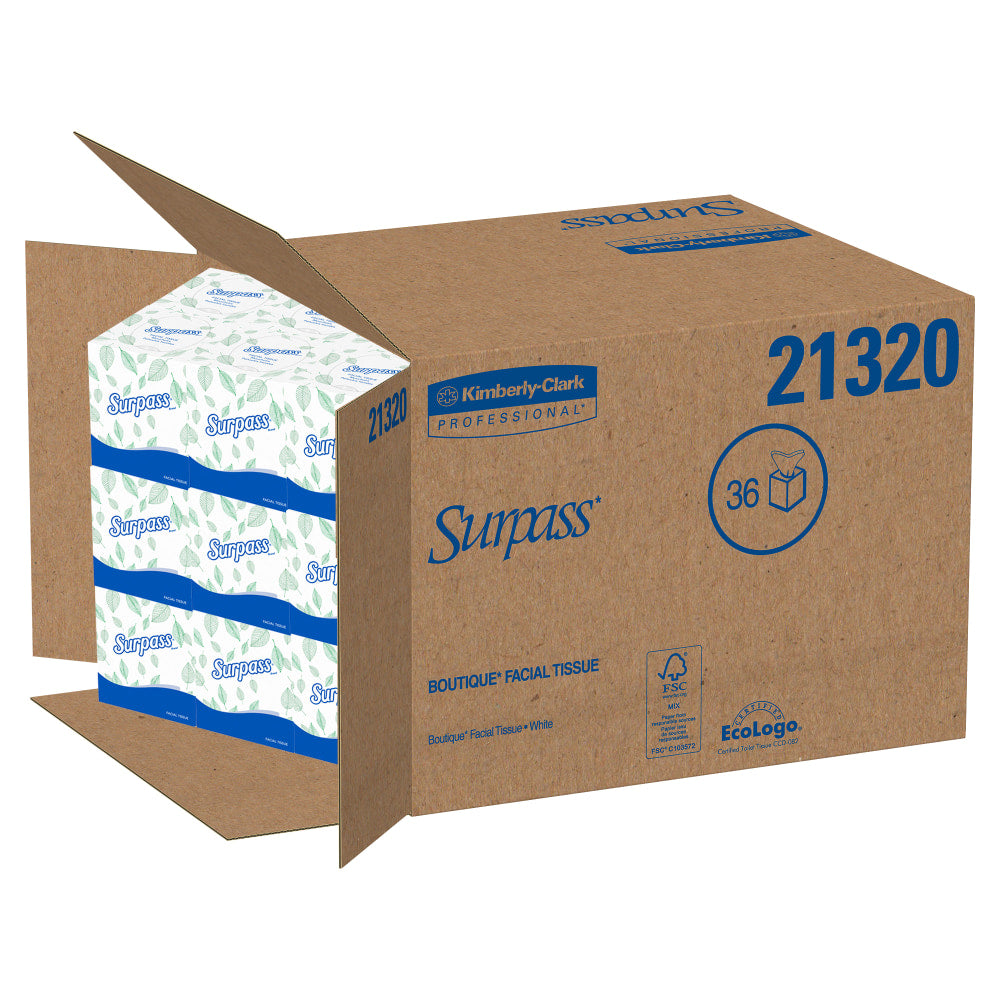 Surpass Facial Tissue, Unscented, 2-Ply, Upright Facial Tissue Cube Boxes for Business; 90 Sheets Per Box, Case of 36 Boxes