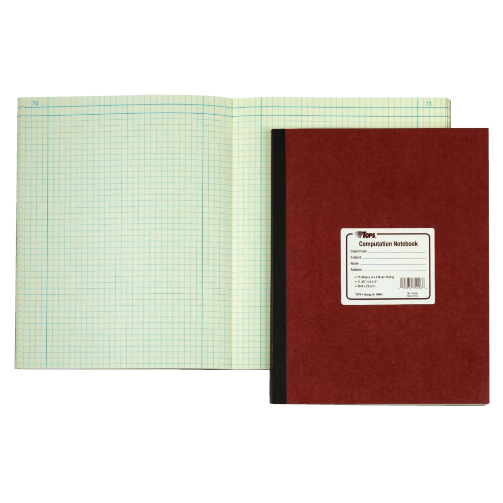 TOPS Computation Notebook, 11 3/4in x 9 1/4in, 4 x 4 Quad, 75 Sheets