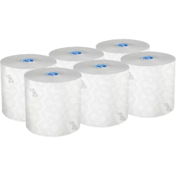 Scott Hardwound 1-Ply Blue Core, White Paper Towels, 70% Recycled, 7.5inx1150', Pack of 6 Rolls